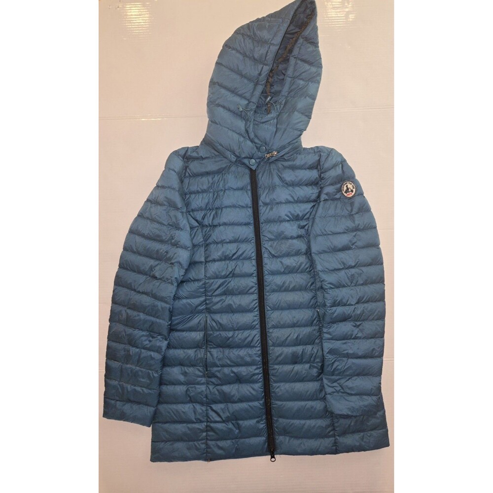 JOTT Unisex Womans Blue Hooded Down Puffer Jacket Nylon Quilted Size S